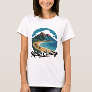 Camiseta Maui Calling - Retro Havaiano Sunset Beach T-Shirt
