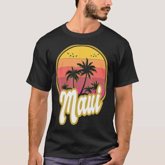 Camiseta Maui Hawaii Beach Retro Sunset (Frente)