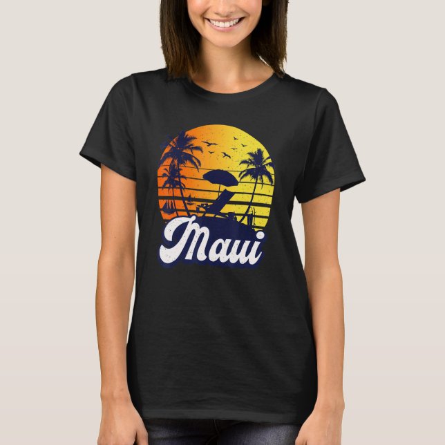 Camiseta Maui Hawaii Hawaiian Sunset Beach Retro (Frente)