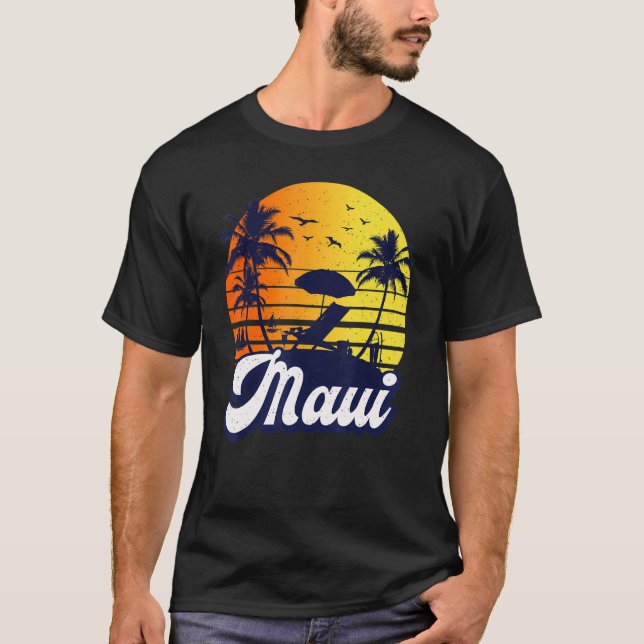 Camiseta Maui Hawaii Hawaiian Sunset Beach Retro (Frente)