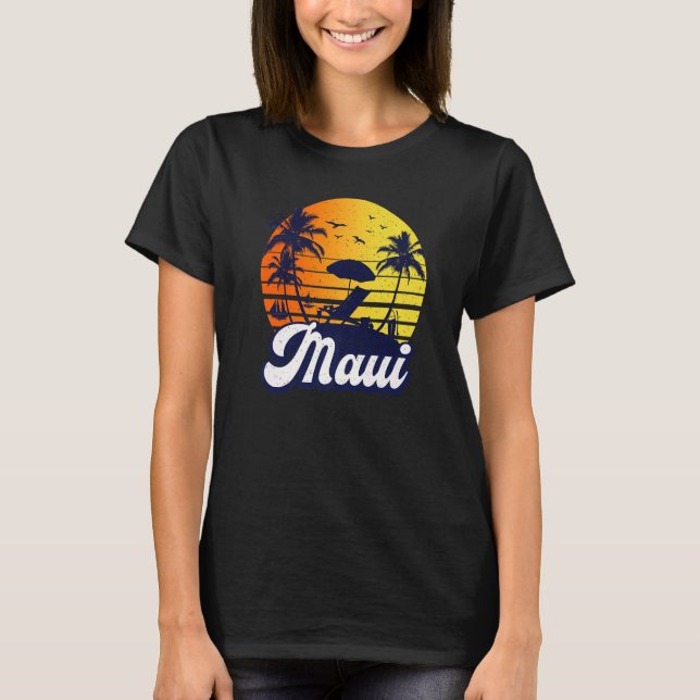 Camiseta Maui Hawaii Hawaiian Sunset Beach Retro Premium (Frente)