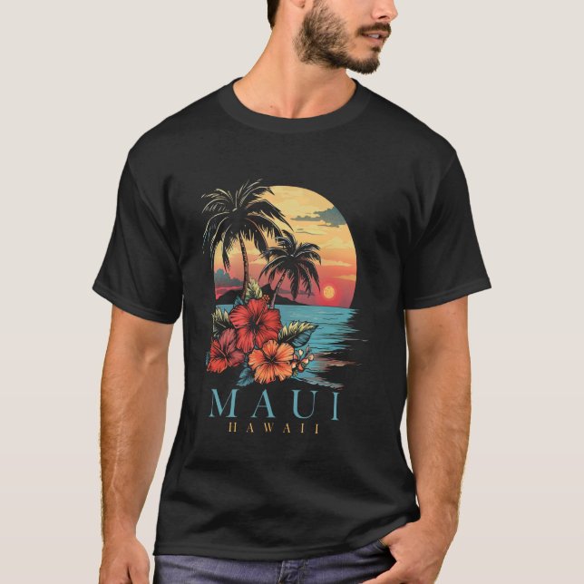 Camiseta Maui Hawaii Hibiscus Hawaiian Flores Souvenir Sur (Frente)