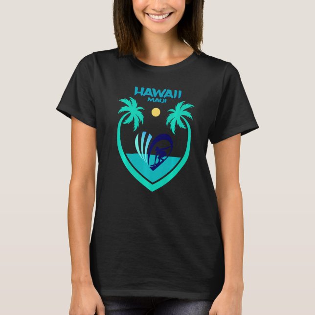 Camiseta Maui Hawaii Surf Oahu Beach Palms Aloha  USA Souve (Frente)