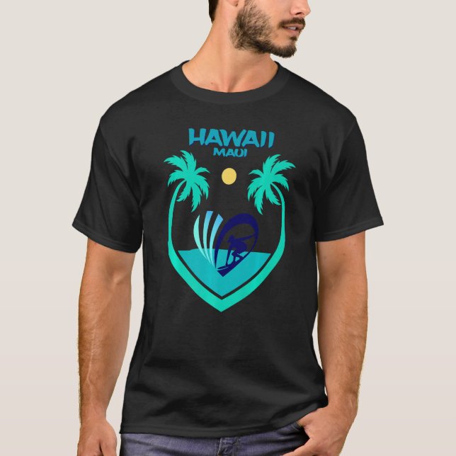 Camiseta Maui Hawaii Surf Oahu Beach Palms Aloha  USA Souve (Frente)