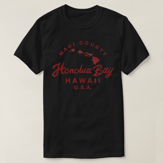 Camiseta Maui Honolua Bay Hawaii Islands Mapa Havaiano Vint (Frente do Design)