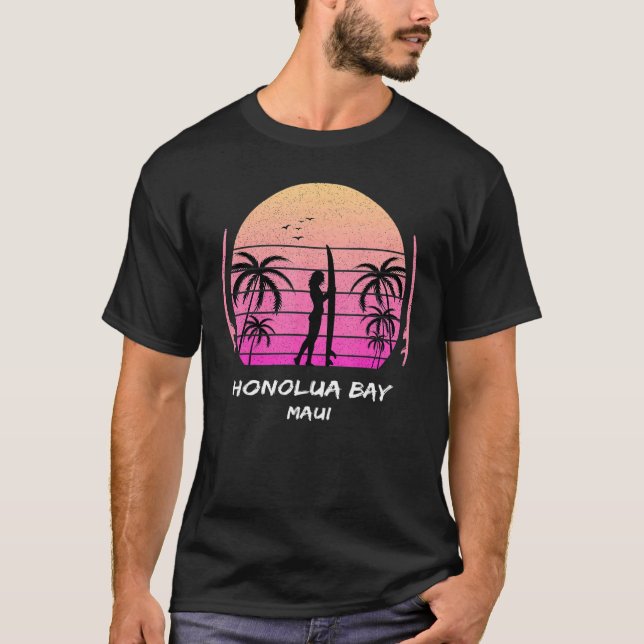 Camiseta Maui Honolua Bay Surfing Palms Waves Ocean Aloha H (Frente)