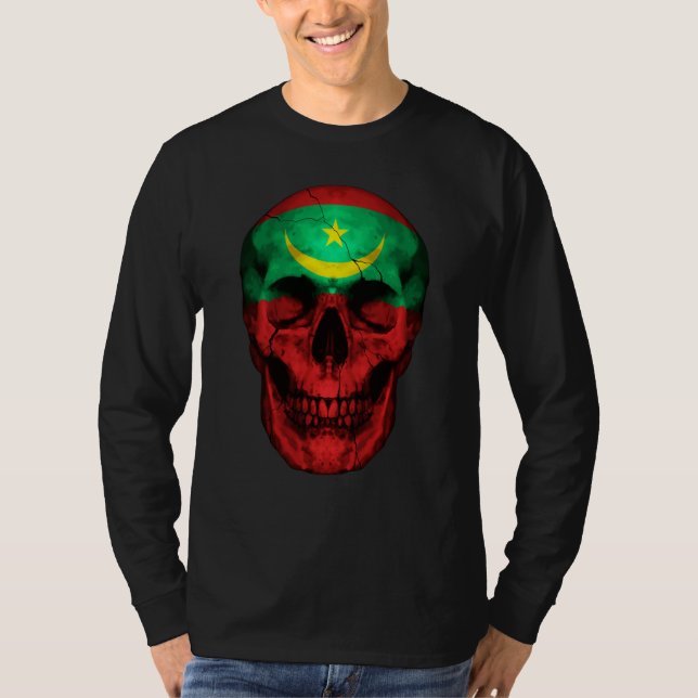 Camiseta Mauritania Flag Skull Mauritanian Roots Proud Patr (Frente)