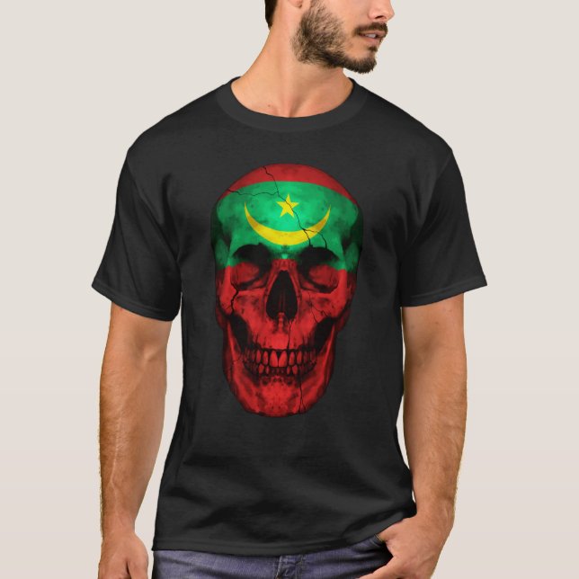 Camiseta Mauritania Flag Skull Mauritanian Roots Proud Patr (Frente)