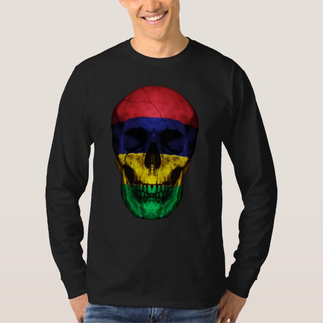 Camiseta Mauritius Flag Skull Mauritian Roots Proud Patriot (Frente)