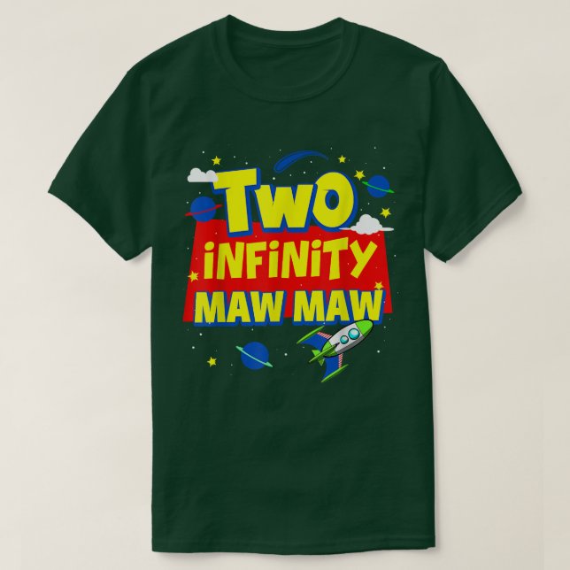 Camiseta Maw fez duas infinitas e além da decoração de aniv (Frente do Design)