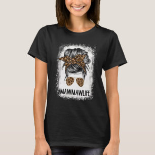 Camiseta Mawmaw Life Leopard Messy Bun Mulheres Mothe