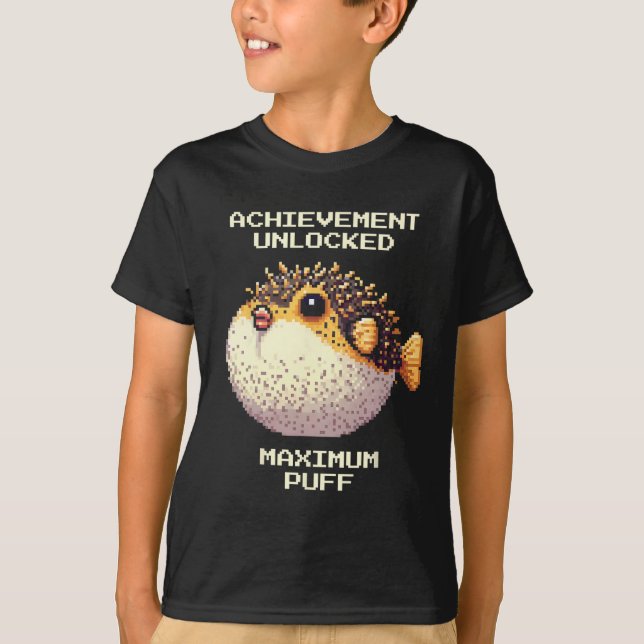 Camiseta Max Puff Conquistou Pixel Pufferfish Retro Gamer A (Frente)
