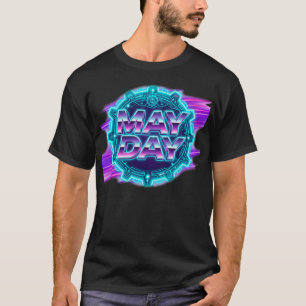 Camiseta "May Day" Gráfico Neon Synthwave dos Anos 80 para