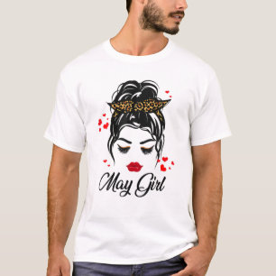 Camiseta May Girl T For Women Mensageiro Bun Birthday Gifts