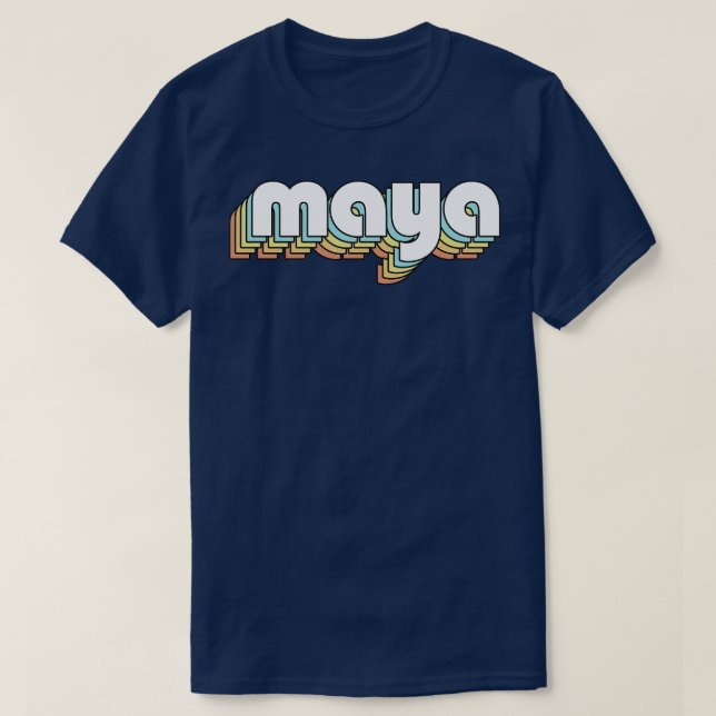 Camiseta Maya Retro Rainbow Tipografia Estilo Esmaecido (Frente do Design)