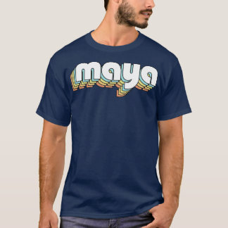 Camiseta Maya Retro Rainbow Tipografia Estilo Esmaecido