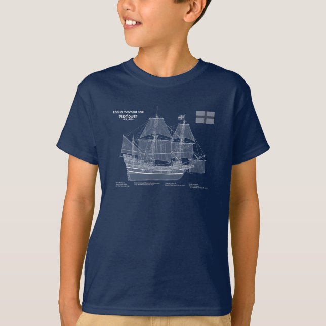 Camiseta Mayflower - planos de projeto de navio ABD (Frente)