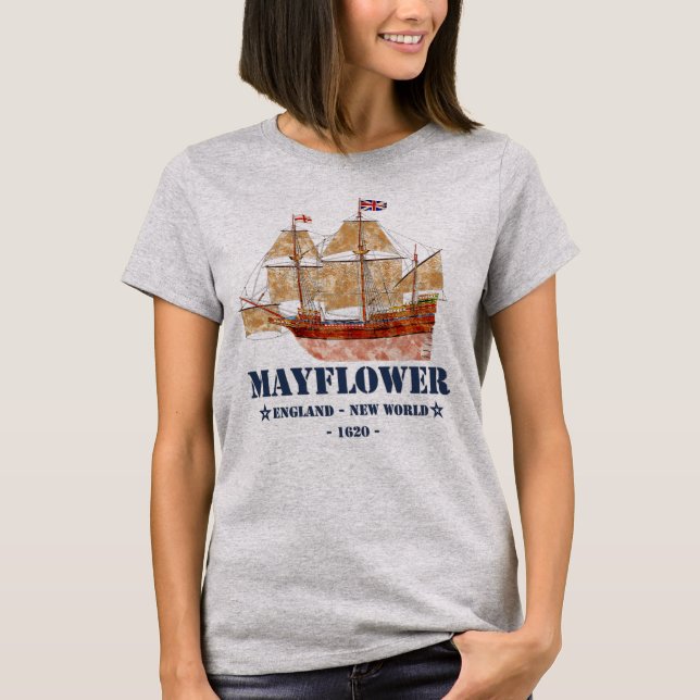 Camiseta Mayflower Tall Ship - Inglaterra para o Novo Mundo (Frente)