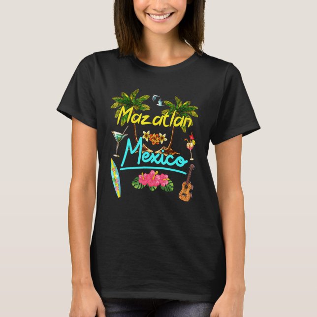 Camiseta Mazatlan Mexico Beach Summer Palm Surf Sun Set Pal (Frente)