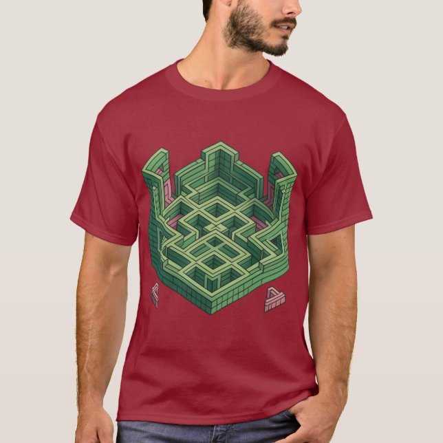 Camiseta Maze de Escher: Quebra-cabeça Geométrica Itriciada (Frente)