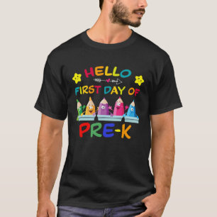 Camiseta MB35 Olá Primeiro Dia Pré K Professor Aluno Seta C