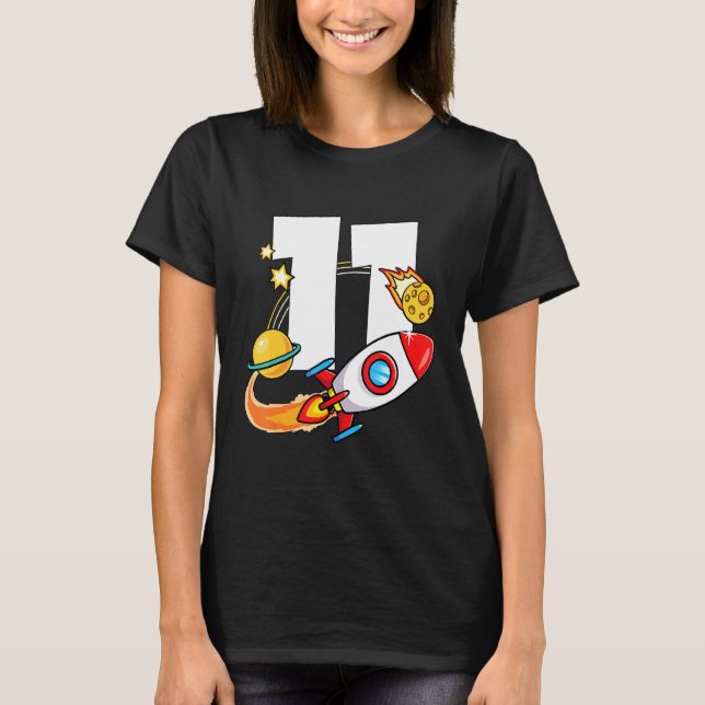 Camiseta Mb 11 Birthday Rocket Ship Outter Space Universo (Frente)