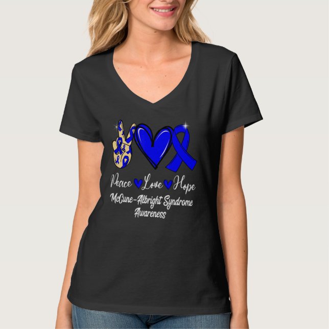 Camiseta McCune Albright Syndrome MAS Peace Love Hope Blue  (Frente)