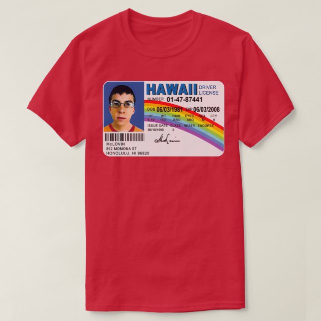Camiseta Mclovin Superbad Id T Driver Oferece Engraçado Dr. (Frente do Design)