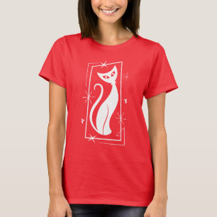 Camiseta MCM Moderno do Cat MidCentury de Natal em Estrela