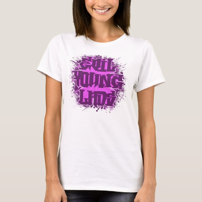 Camiseta Meanie novo mau Purp dos rapazes um rosa (Frente)