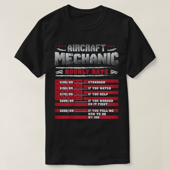 Camiseta Mecânica de Aeronaves de taxa horária (Frente do Design)