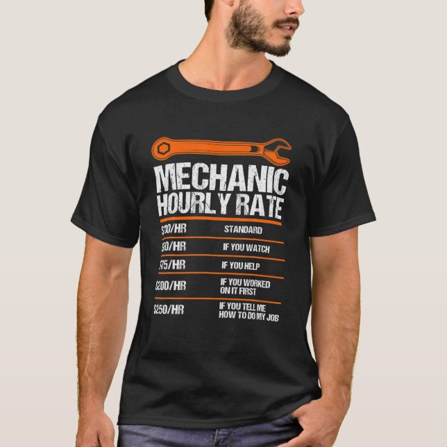 Camiseta Mecânica engraçada Taxa horária Futura Mecânica (Frente)