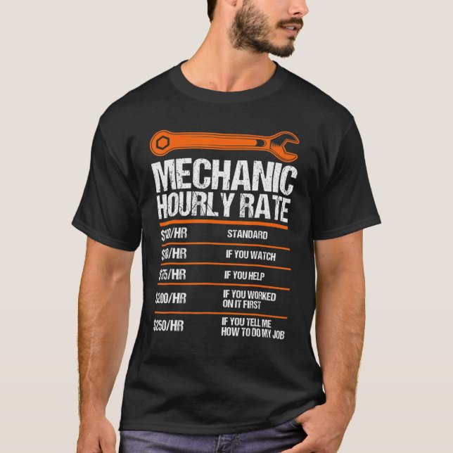 Camiseta Mecânica engraçada Taxa horária Futura Mecânica 1 (Frente)