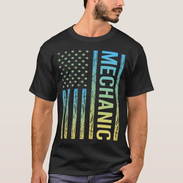 Camiseta Mecânico Amarelo Azul (Frente)