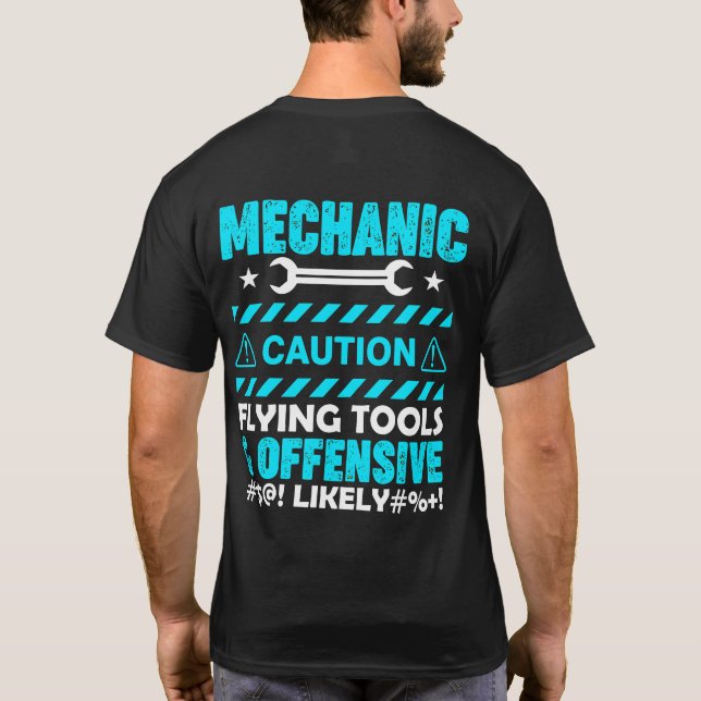 Camiseta Mecânico Cuidado....Engraçado (Verso)