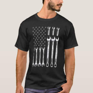 Camiseta Mecânico da Bandeira Americana Patriótico Chave de