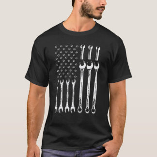 Camiseta Mecânico da Bandeira Americana Patriótico Chave de