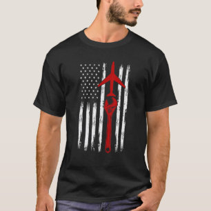 Camiseta Mecânico de Aeronaves de Avião EUA Bandeira Americ