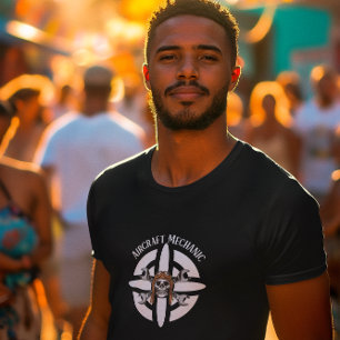 Camiseta Mecânico de Aeronaves, Piloto Caveira & Hélice,Avi