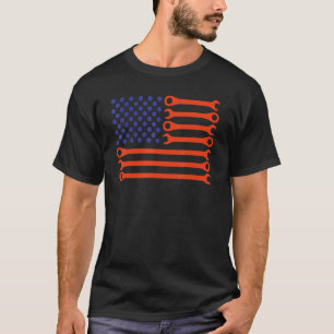 Camiseta Mecânico de Garagem Bandeira Americana Mecânico