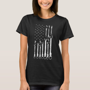 Camiseta Mecânico de Oficina Bandeira Patriota Americano Me