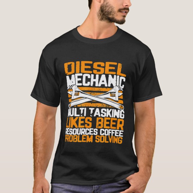 Camiseta Mecânico Diesel Multitarefa Resolução de Problemas (Frente)