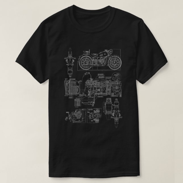 Camiseta Mecânico do diagrama do motor de motociclo (Frente do Design)