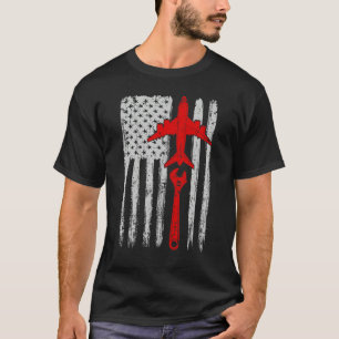 Camiseta Mecânico Engenheiro de Avião Retro Bandeira dos EU