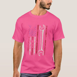 Camiseta Mecânico EUA Bandeira Americana Patriótica para Ho