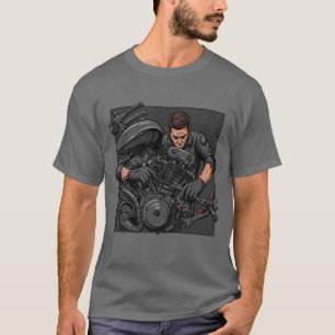 Camiseta Mecânico no trabalho - Motor de bicicleta de safra