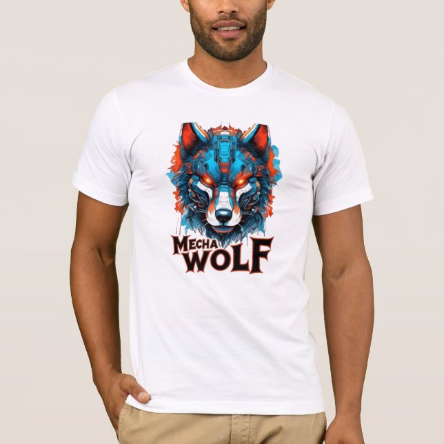 Camiseta Mecha Wolf Head – Futuristic Cyberpunk Wolf Design (Frente)