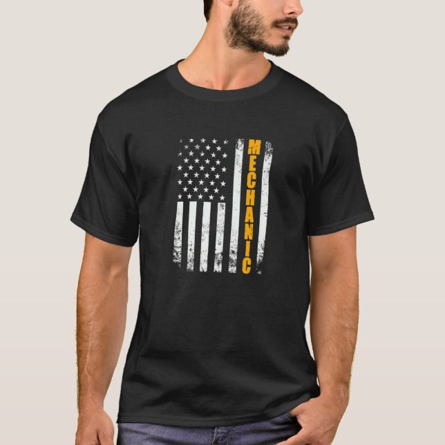 Camiseta Mechanic American Flag Usa Patriótico Ortoso Funny (Frente)