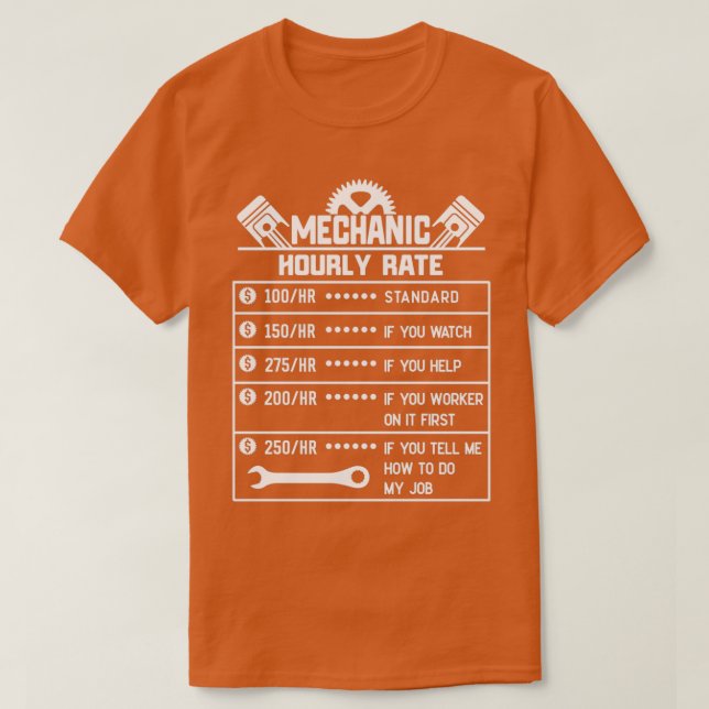Camiseta Mechanic Hourly Rate Labor Rates Funny CoWorkers  (Frente do Design)