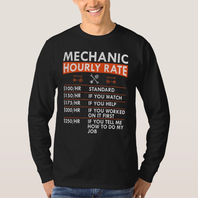 Camiseta Mechanic Hourly Rate Wrench Piston Garage Labor Ra (Frente)